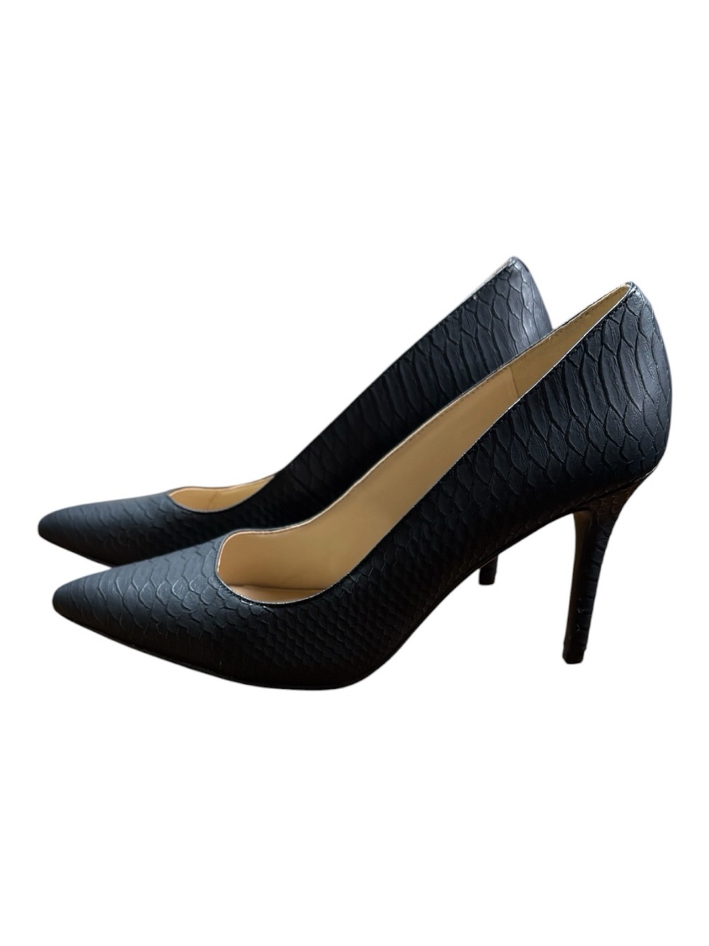 NEW Jessica Simpson women's black faux-snakeskin pointed-toe pumps size 7 1/2 M